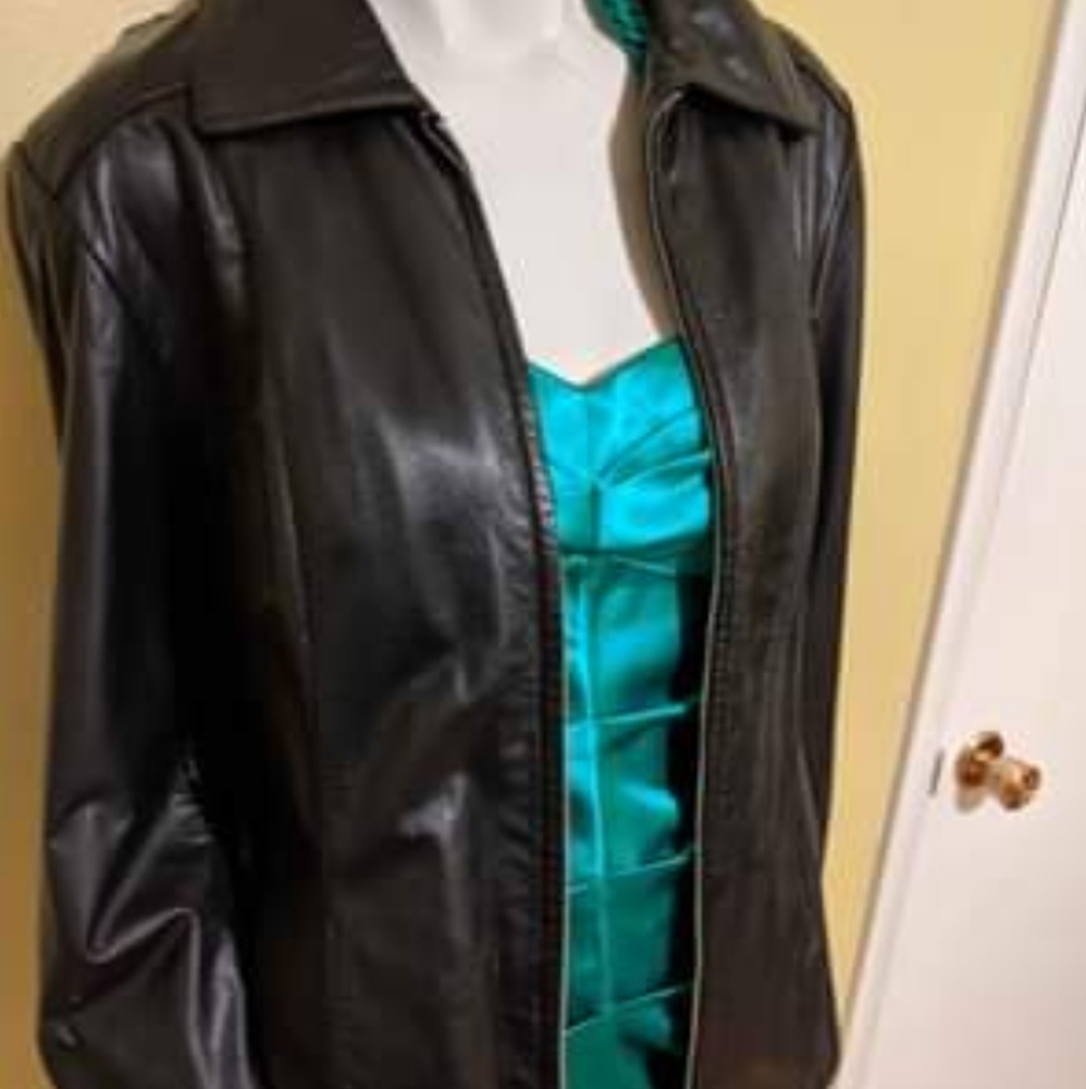 Size L, Black Leather Jacket by "Preston & York"